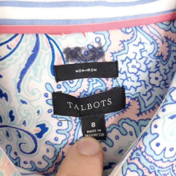 Talbots Shirt Womens 8 Colorful Paisley Button Down Non Iron Long Sleeve Cotton - Picture 4 of 8